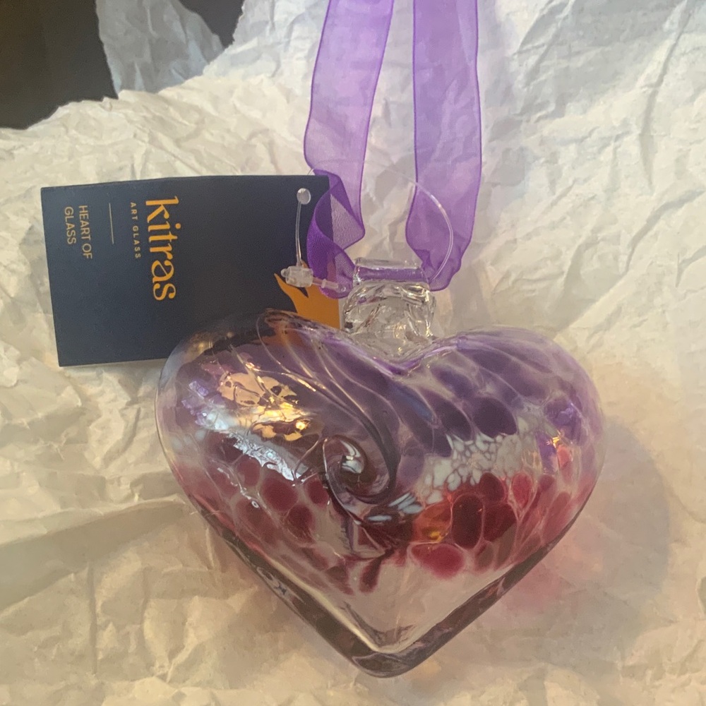 Heart Glass Art - Purple and White